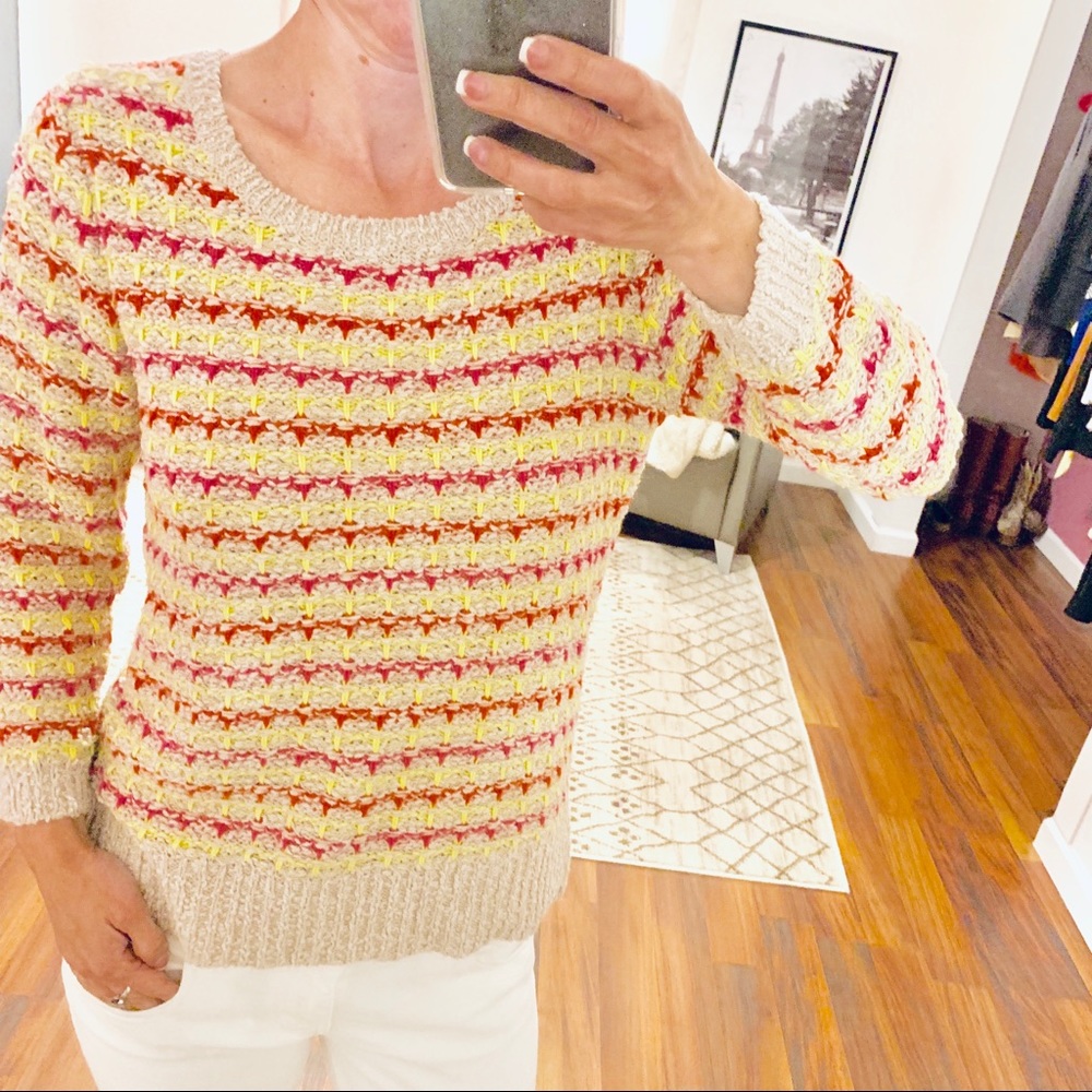 Loft Yellow with Pink Striped Knit Sweater Size XS